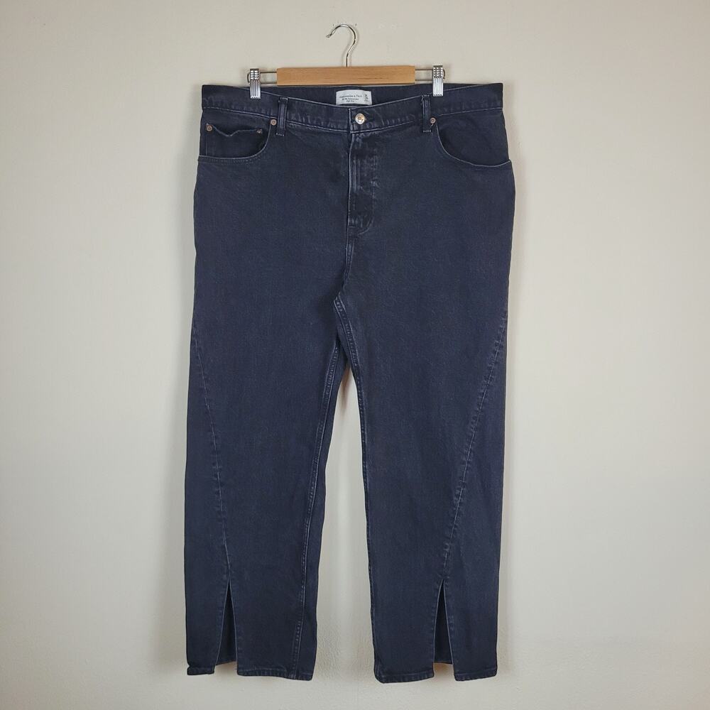 Abercrombie & Fitch Jeans 29 8 Regular Black Denim‎ 80s Mom High Rise Split Hem